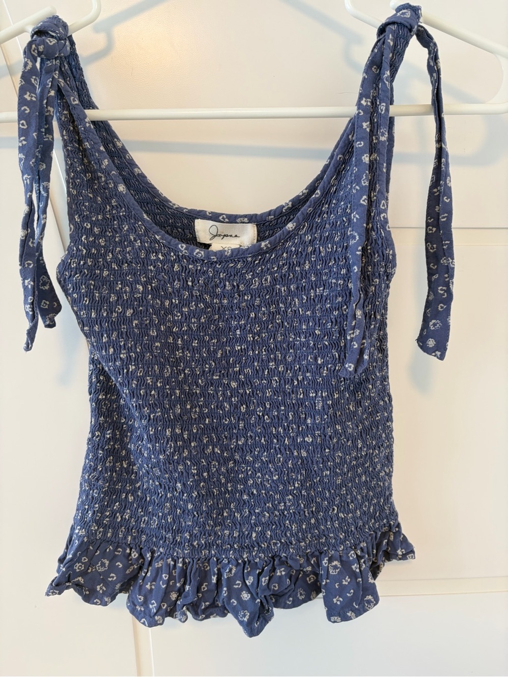 Smocked Blue Tie-Shoulder Tank Top romantic cottagecore